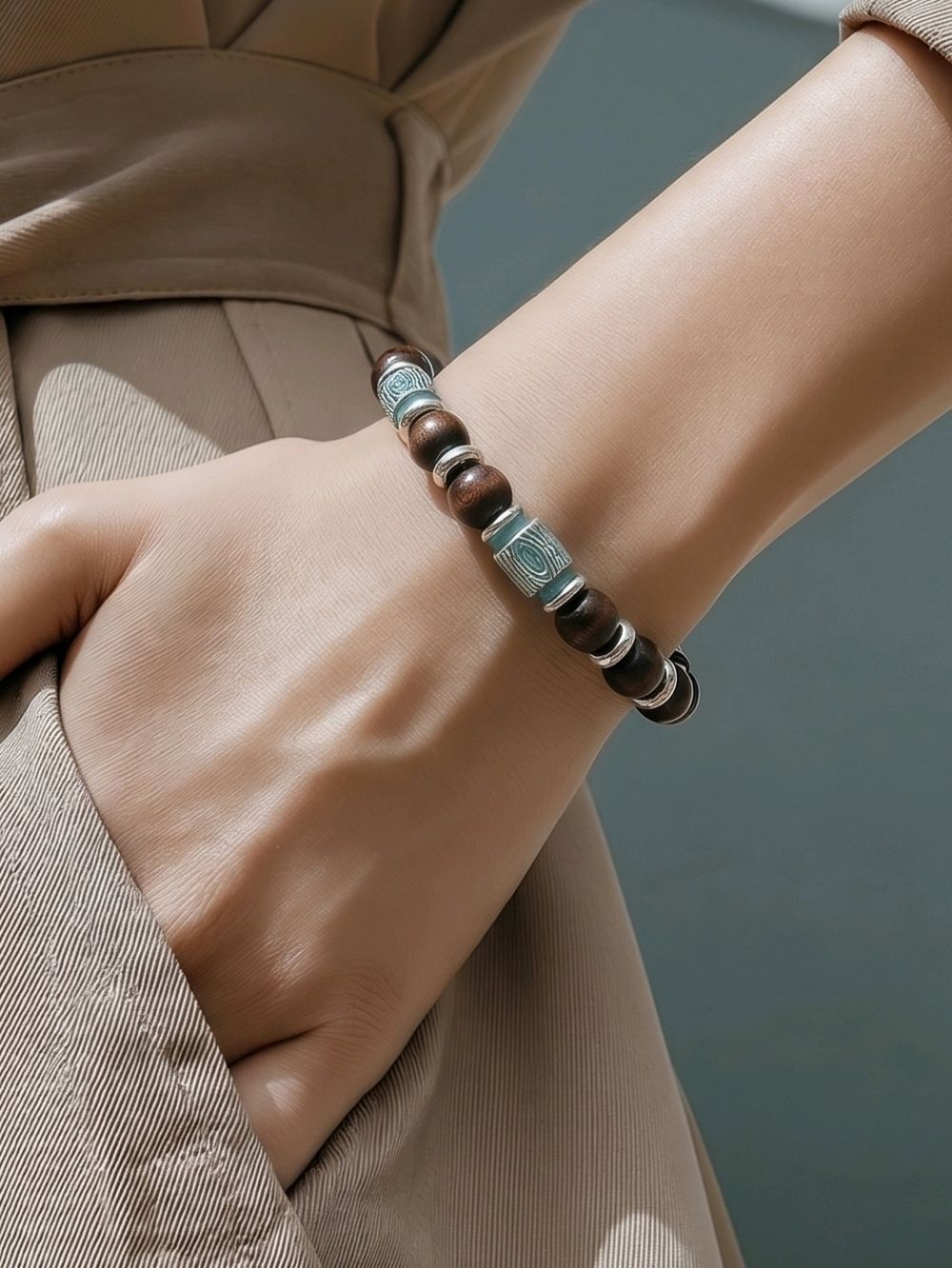 Tribal Brown Beaded Bracelet 6mm Stretch Boho Western Cowgirl Earthy Minimal